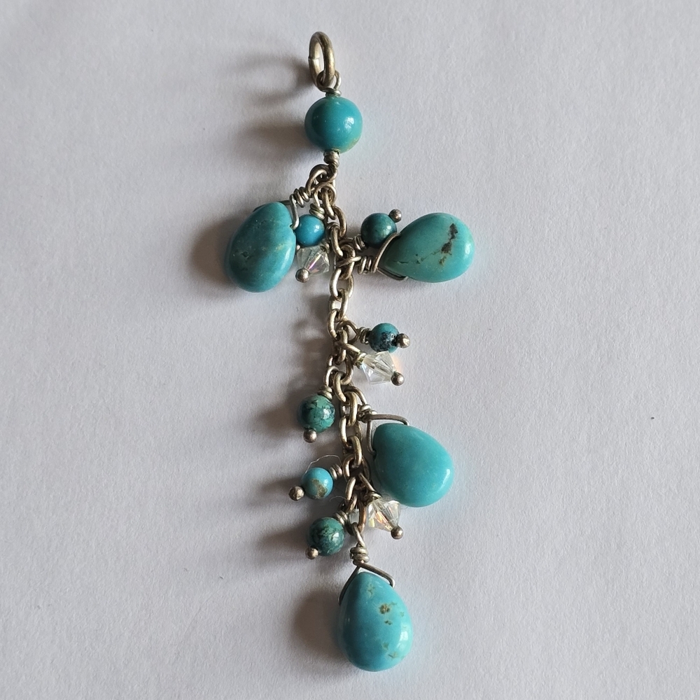 Pendant silver tone turquoise blue color southwestern western boho
